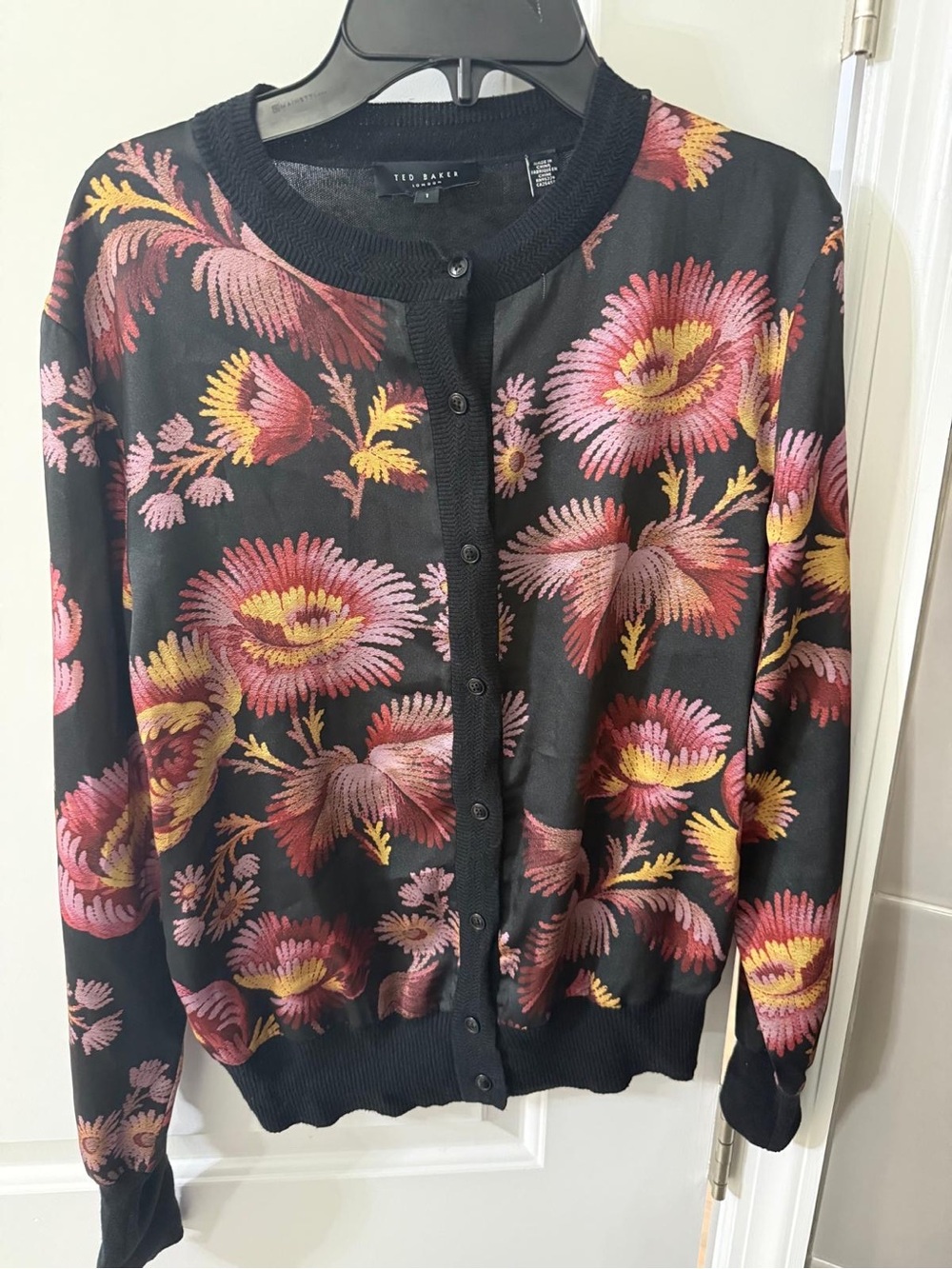 Ted Baker Black Cardigan with Pink and Yellow Floral Embroidery